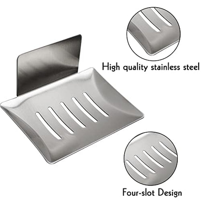 Soap Dish for Shower Wall, Stainless Steel Adhesive Soap Holder for Bathroom, 5 Slot Sponge Holder for Kitchen Sink, Bar Soap Tray with Drain Silver - color: Silver 1pack