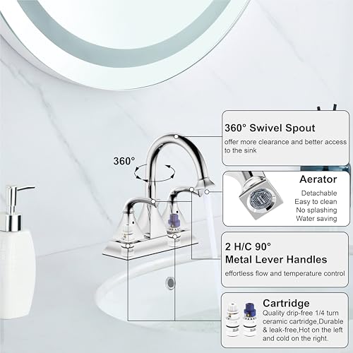 Centerset Polished Chrome Bathroom Faucet,4 Inch Two Handle Lavatory Bathroom Sink Faucet with Push up Pop-up Drain,F-4015-CP - color: Polished Chrome, size: Standard