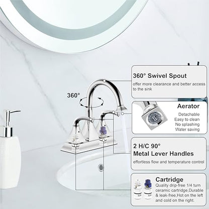 Centerset Polished Chrome Bathroom Faucet,4 Inch Two Handle Lavatory Bathroom Sink Faucet with Push up Pop-up Drain,F-4015-CP (Pack of 2) - color: Polished Chrome, size: Standard (Pack of 2)