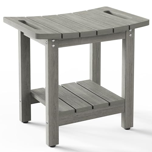 HIPS Shower Benches for Inside Shower, Shower Stool with Space-Efficient Storage Shelf, Waterproof Shower Chair Seat for Spa Bathroom(Light Gray) - color: Light Gray