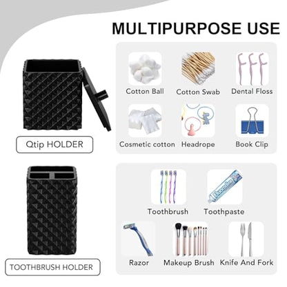 Bathroom Accessories Set Resin 6PCS, Square Toothbrush Holders Set Complete with Soap Dispenser, Vanity Tray, Tumbler, Cups and Cotton Swab Jars (Black Diamond, Resin Bath 6 PCS) - color: Black Diamond