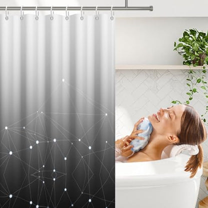 Black and White Ombre Shower Curtain, Cloth Waterproof Geometric Shower Curtains Set for Bathroom, Machine Washable Bathroom Curtain with 10 Hooks, 60x72 Inches - color: Ombre Geometric - Black, size: 60"W x 72"L (Pack of 1)