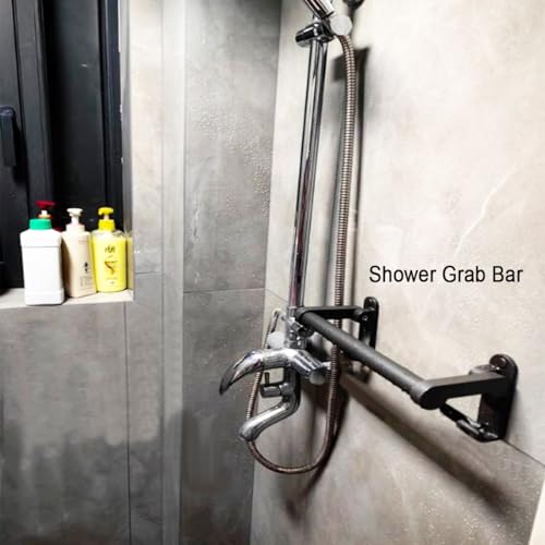 Grab Bars for Shower，Foldable Bathroom Grab Barwith Hooks, Gray11.8-Inch | Built-in towel hook featuring a space-saving 90° folding design that meets both safety and storage needs - color: Gray 30cm with hook