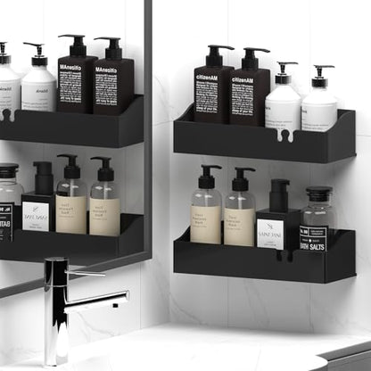 Acrylic Shower Organizer 3 Pack, Acrylic Adhesive Shelves Wall Mounted Bathroom Shower Caddy, No Drilling Required, Suitable for Shower and Kitchen Storage - color: Matte Black