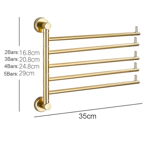 ZHOUXIAO Swing Out Towel Bar Holder Gold Finish/Golden Swivel Towel Rack for Bathroom or Kitchen, Metal Towel Bar Folding Arm Swivel Hanger Bathroom Storage Wall Mounted 3Bars
