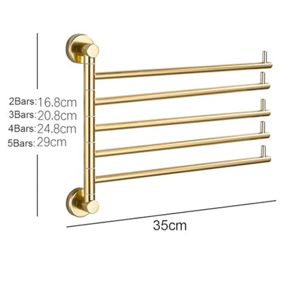 ZHOUXIAO Swing Out Towel Bar Holder Gold Finish/Golden Swivel Towel Rack for Bathroom or Kitchen, Metal Towel Bar Folding Arm Swivel Hanger Bathroom Storage Wall Mounted 3Bars