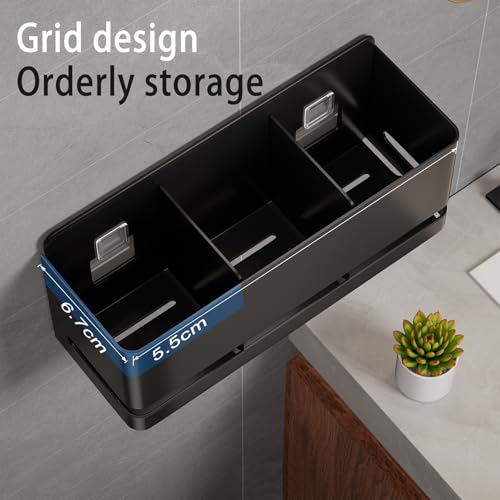 Electric Toothbrush Holder, Toothbrush Holders wall Mounted，3 Slot | Aluminum toothbrush holder, drill-free, 3-slot storage; suitable for use in bathrooms, kitchens, and studies. - size: Three slot