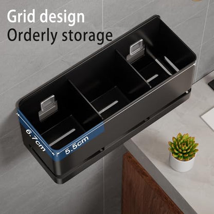 Electric Toothbrush Holder, Toothbrush Holders wall Mounted，3 Slot | Aluminum toothbrush holder, drill-free, 3-slot storage; suitable for use in bathrooms, kitchens, and studies. - size: Three slot