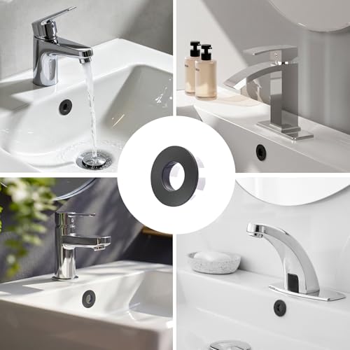 Sink Overflow Ring, Matte Black | Bathroom Kitchen Sink Basin Trim Overflow Cover Hole Brass Insert Round Cap - color: Matte Black