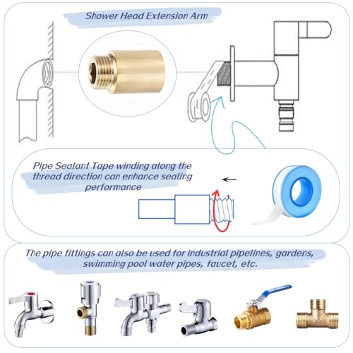 Shower Head Extension Arm, 2 Pack Brass G1/2 Male to G1/2 Female Thread 40mm Length Pipe Fitting Coupler Copper Shower Head Extender with 8M PTFE Pipe Sealant Tape - style: 40mm