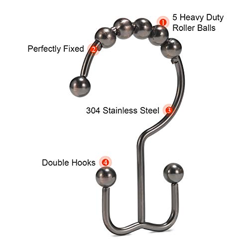 Shower Curtain Hooks, Goowin Shower Curtain Rings, Stainless Steel Shower Curtain Hooks Rust Proof Free Sliding Double Shower Hooks for Curtain, Shower Curtains & Liners (Bronze) - color: Bronze
