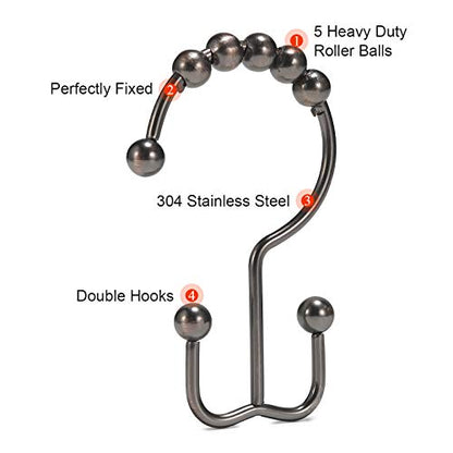 Shower Curtain Hooks, Goowin Shower Curtain Rings, Stainless Steel Shower Curtain Hooks Rust Proof Free Sliding Double Shower Hooks for Curtain, Shower Curtains & Liners (Bronze) - color: Bronze
