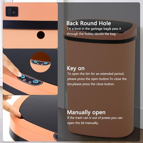 Automatic 13 Gallon Trash Can,Soft Close Large Garbage Can with Lid,Indoor Smart Trashcans for Kitchen,Waterproof Trashcans for Kitchen,Touch-Free Trash Can,Peach Pink - color: Pink, style: 1 piece