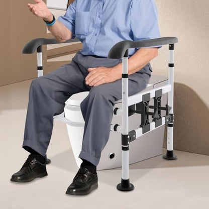 Toilet Safety Rails for Seniors Toilet Safety Frame with with 4 Clamps Adjustable Height & Width 330lb Toilet Handles for Elderly and Disabled Fit Any Toilet (Black) - color: Black