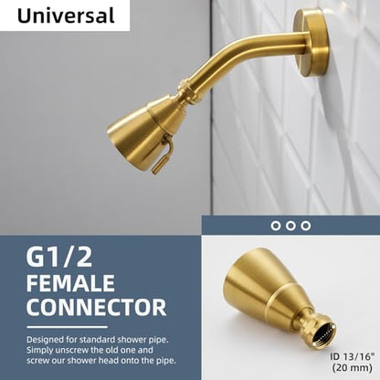 Angle Simple High Flow Shower Head Adjustable, G 1/2, Brushed Dark Gold | Brass, High Pressure Shower Sprayer for Outdoor, Adjustable Angle and Water Flow, No Flow Restrictor, Easy to Wash Clean - color: Brushed Dark Gold