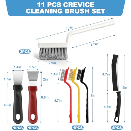 11Pcs V-Shaped Grout Cleaning Brush Set, with Stiff Bristles Crevice Cleaning Brush and Steel Scraper, Deep Cleaning Supplies for Cleaning Bathrooms, Kitchens, Tiles and Windows