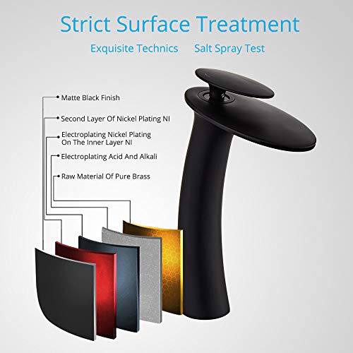 Matte Black Waterfall Bathroom Faucet Tall Body and Pop Up Drain - color: Matte Black, size: Tall Body