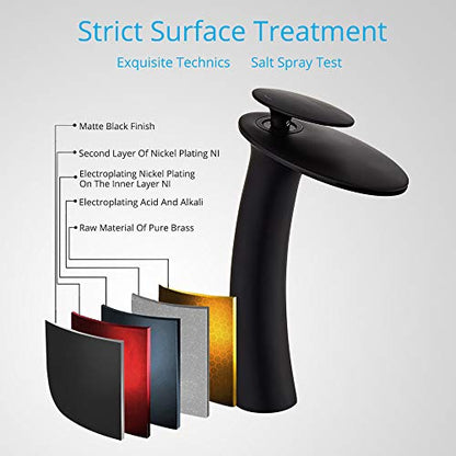 Matte Black Waterfall Bathroom Faucet Tall Body and Pop Up Drain - color: Matte Black, size: Tall Body
