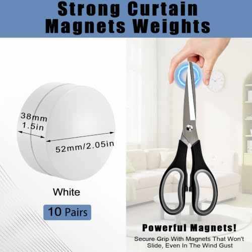 20 Pcs Heavy Duty Outdoor Curtain Weights, Rubber Covered Strong Magnetic Drapery Weights, 8.8 oz Each Pair, Easy Install for Heavy Wind Outside Patio Gazebo Pergola Home-White - color: White