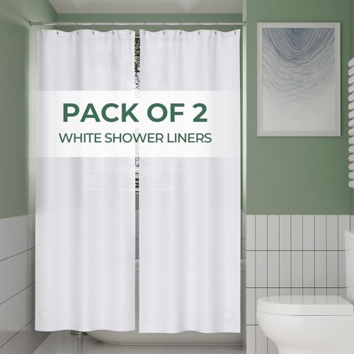 AmazerBath Stall Shower Curtain Liner 2 Pack, 36 x 72 Inches PEVA Plastic Shower Liner with 2 Weighted Stones and 6 Rustproof Metal Grommet, Lightweight Waterproof Shower Curtain - White - color: White, size: 36"W x 72"L (Pack of 2)
