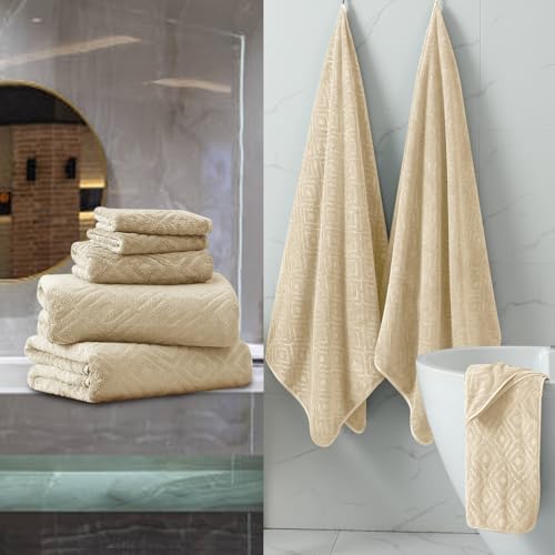 Smuge 18-Piece Bath Towel Set, Include 6 Bath Towel Sheets, 6 Hand Towels and 6 Washcloths - Highly Absorbent Quick Dry 100% Microfiber,Ultra Soft Bathroom Towel Set (Camel) - color: Camel, size: 18 Pcs Bath Towel Set