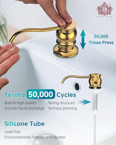 Brass Kitchen Soap Dispenser,Gold in Sink Liquid Dish Soap Dispenser, Under Sink Hand Metal Dispenser Pump, 47.2" Silicone Long Tube for 0.79 "- 1.38" Bottle Mouths - color: Gold, size: With Hose