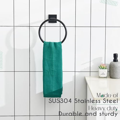 KOKOSIRI Towel Ring Matte Black Bath Towel Hanger Bathroom Hardware Hand Towels Holder Rack Wall Mounted Stainless Steel, B3010BK - color: Matte Black