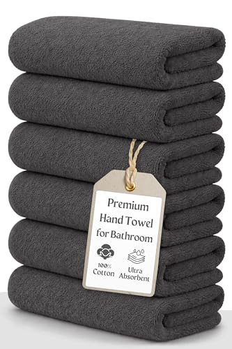 Set of 6 Luxurious Hand Towels for Bathroom, 16x28 inches, 100% Cotton, Ultra-Soft, Absorbent & Durable, 600GSM Bathroom Hand Towel - Ideal for Gym, Bath, Spa Use (Grey, 6 Pack) - color: Grey