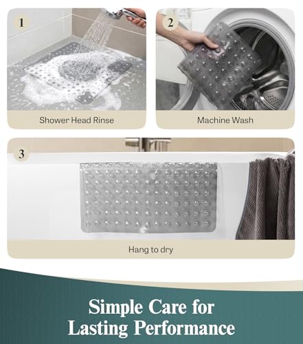 HITSLAM 21x21 Inch Square Shower Mat Non Slip, Anti Slip Bathtub Mat with Strong Suction Cups & Drainage Holes, Machine Washable Bathroom Floor Mat for Inside Shower Stall and Tub, Grey - color: Grey
