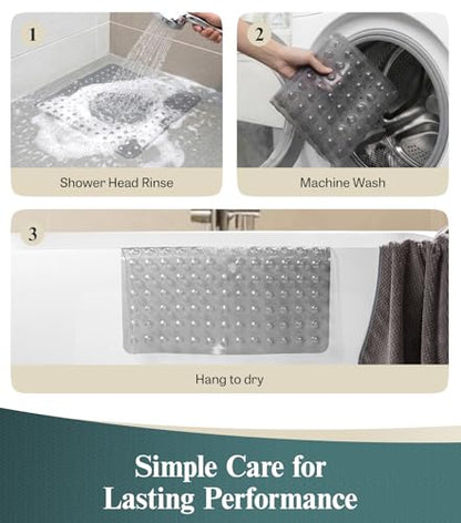 HITSLAM 21x21 Inch Square Shower Mat Non Slip, Anti Slip Bathtub Mat with Strong Suction Cups & Drainage Holes, Machine Washable Bathroom Floor Mat for Inside Shower Stall and Tub, Grey - color: Grey
