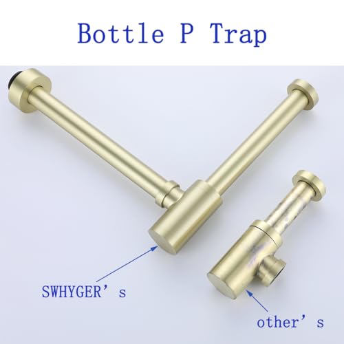 Bottle P Trap Brushed Gold 1 1/4 with 11.81 inch Slip Joint Extension Tube For Basin Sink Waste Drain Solid Brass P Trap Kit,SW-83888BG-L. - color: T03-Brushed Gold