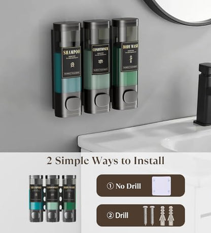 Luxspire Shampoo and Conditioner Dispenser, Shower Soap Dispenser 3-Chamber | Lockable Large Capacity 900ml No-Drill Wall-Mounted Shampoo and Body Wash Dispenser for Bathroom Hotel Kitchen Airbnb - color: Gray, size: 3 Chamber