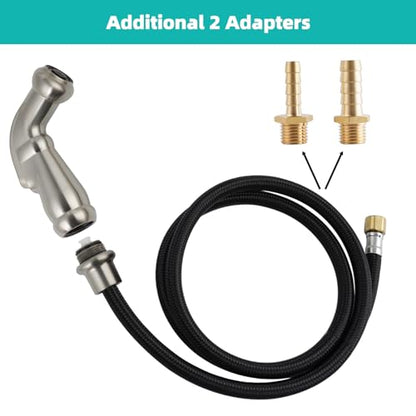 Universal Kitchen Faucet Sprayer Attachment/Hose/Holder Set, Brushed Nickel | NSF/ANSI/CAN 372 Certified, With 3 Adapters Compatible with Moen/Delta Faucet Sprayer Replacement, Kitchen Sink Side Head - color: Brushed Nickel, style: Sprayer Head/Hose/Holde