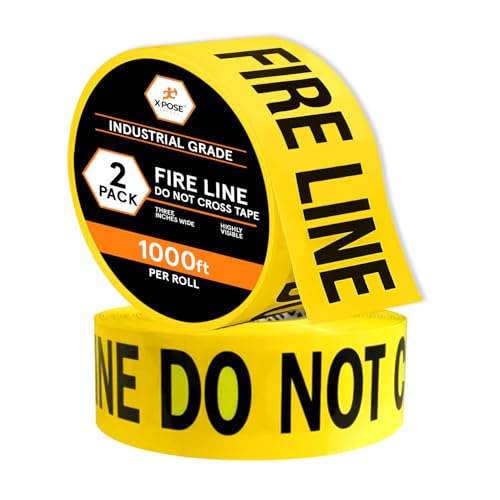 Xpose Safety Yellow Fire Line Do Not Cross Tape – (2 Rolls) | 3" x 1000' High-Visibility Barricade Tape for Construction Sites, Hazards, Crime Scenes - color: Fire Line Do Not Cross, size: 2 Mil