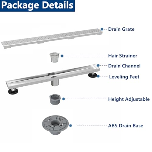 Neodrain 18-Inch Brushed Linear Shower Drain with Quadrato Pattern Grate | 304 Stainless Steel Linear Drain,Rectangle Shower Floor Drain with Hair Strainer, shower drain base ,Fits Bathroom, Balcony - color: Brushed, size: 18 In