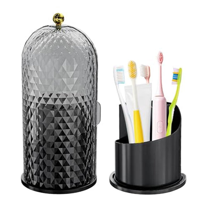 Multifunctional Rotating Toothbrush Holders with Sliding Lid, The 3-Slot Bathroom Countertop Vanity Organizer Perfect for Tooth Brush, Toothpaste, and Makeup Brushes Holder Storage (Black) - color: Black