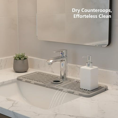 Silicone Faucet Splash Guard Mat，13 x 3.35 Inches | Flexible Design ，Slot Design ，Multi-Scene Use ，Neat Countertop Helper - color: Gray