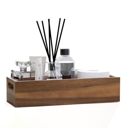 Natural Acacia Wood Bathroom Tray with Handles for Organizing Toiletries and Accessories - 16.5L x 6W inch