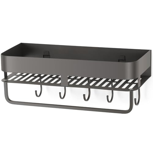 Adhesive Shower Caddy, 11.8 inch Stainless Steel Shower Shelves for Inside Shower with Hooks & Towel Bar-No Drilling(Gun Gray) - size: 11.8inch-1Pack-Adhesive Gun Gray