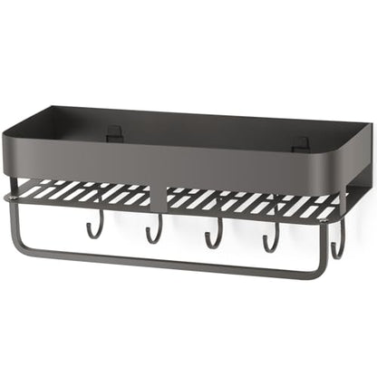 Adhesive Shower Caddy, 11.8 inch Stainless Steel Shower Shelves for Inside Shower with Hooks & Towel Bar-No Drilling(Gun Gray) - size: 11.8inch-1Pack-Adhesive Gun Gray