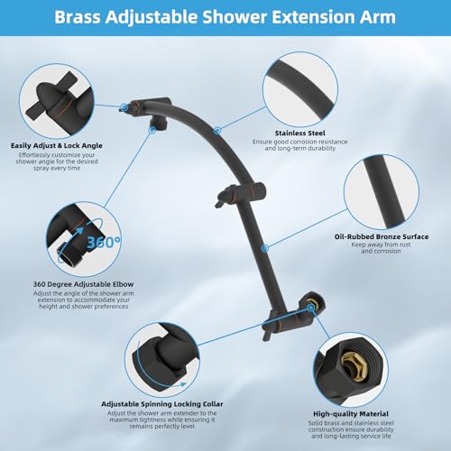 Hibbent 12'' Rain Shower Head with 16'' Extension Arm, Oil Rubbed Bronze | cUPC Certified High Pressure Rainfall Showerhead with Solid Brass Adjustable Shower Head Extension Arm, Fixed Showerheads - color: Oil Rubbed Bronze, style: Square 12''