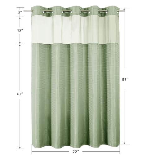Colorful Star No Hook Shower Curtain with Snap in Fabric Liner, Waffle Weave Heavy Duty Thick Shower Curtains with Mesh Top Window, Hotel Style Waterproof Bathroom Curtain Set, 72'' x 81'', Sage Green - color: Sage Green, size: 72"W x 81"L (Pack of 1)
