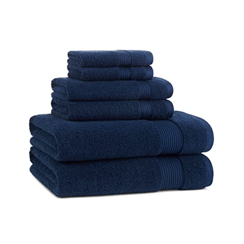 Arkwright Solid 6 Piece Bath Towel Set, 100% Cotton 600 GSM Soft Absorbent Bathroom Towels for Hotel, Spa or Vacation Rental, Lapis Navy (2 Bath Towels, 2 Hand Towels, 2 Washcloths) - color: Lapis Navy