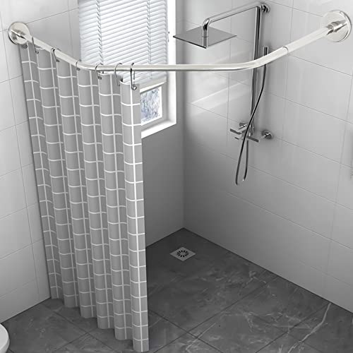 Shower Curtain Rod, Wall Mount Curved Shower Curtain Rod, Stainless Steel Shower Rod Tension Curtain Rod Rail for Bathroom, Bathtub, Dressing Room, Bedroom Silver