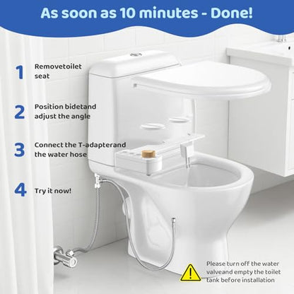 Bidet Attachment for Toilet Seat, Ultra Slim | Easy Control | Adjustable Water Pressure | Non-Electric Self-Cleaning Dual Nozzle | Cold Water Bidet for Frontal & Rear Wash, Bamboo Knob