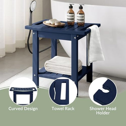 Sage HDPE Poly Plastic Waterproof Bathroom Shower Bench, Navy Blue - color: Navy Blue