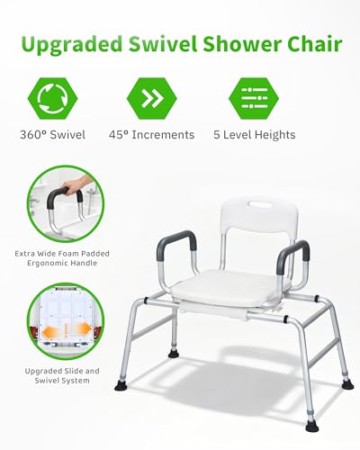 Shower Chair for Elderly and Disabled - Sliding Shower Chair for Inside Shower - Heavy Duty Tub Transfer Bench with 360⁰ Swivel Seat, HDB-788B - size: Slide&Swivel