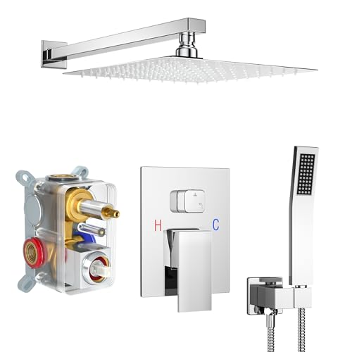 Polished Chrome Shower System with 10-Inch Rain Showerhead and Handheld | Innovative air-injection technology for low pressure, high-flow rate up to 3.22 GPM ensuring powerful consistent stream - color: Polished Chrome, style: 10"-Without Tub Spout