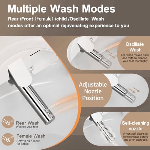 KERDE P30B Bidet Toilet Seat - Dual Control (Side Panel & Remote), Warm Water Wash, Heated Seat, Warm Air Dryer, LED Night Light,Existing Toilets Electric Bidet Elongated Electronic Heated Smart - style: Minimalist