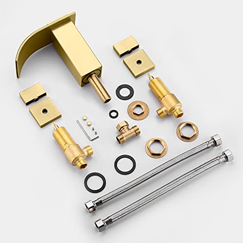 SUMERAIN Brushed Gold Waterfall Bathroom Faucet 3 Hole 8 Inch Widespread Bathroom Sink Faucet - color: Brushed Gold